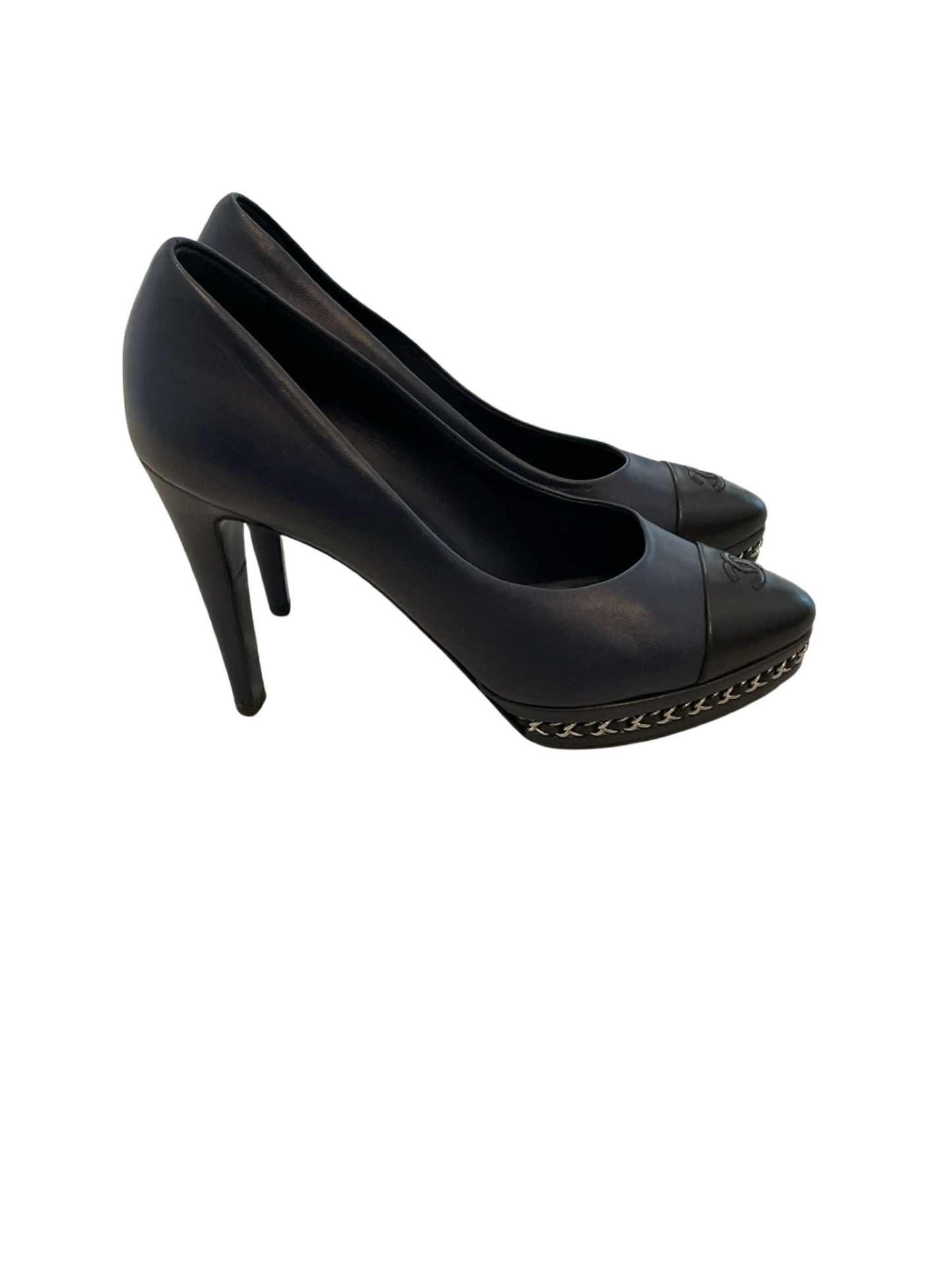 CHANEL navy/black heels