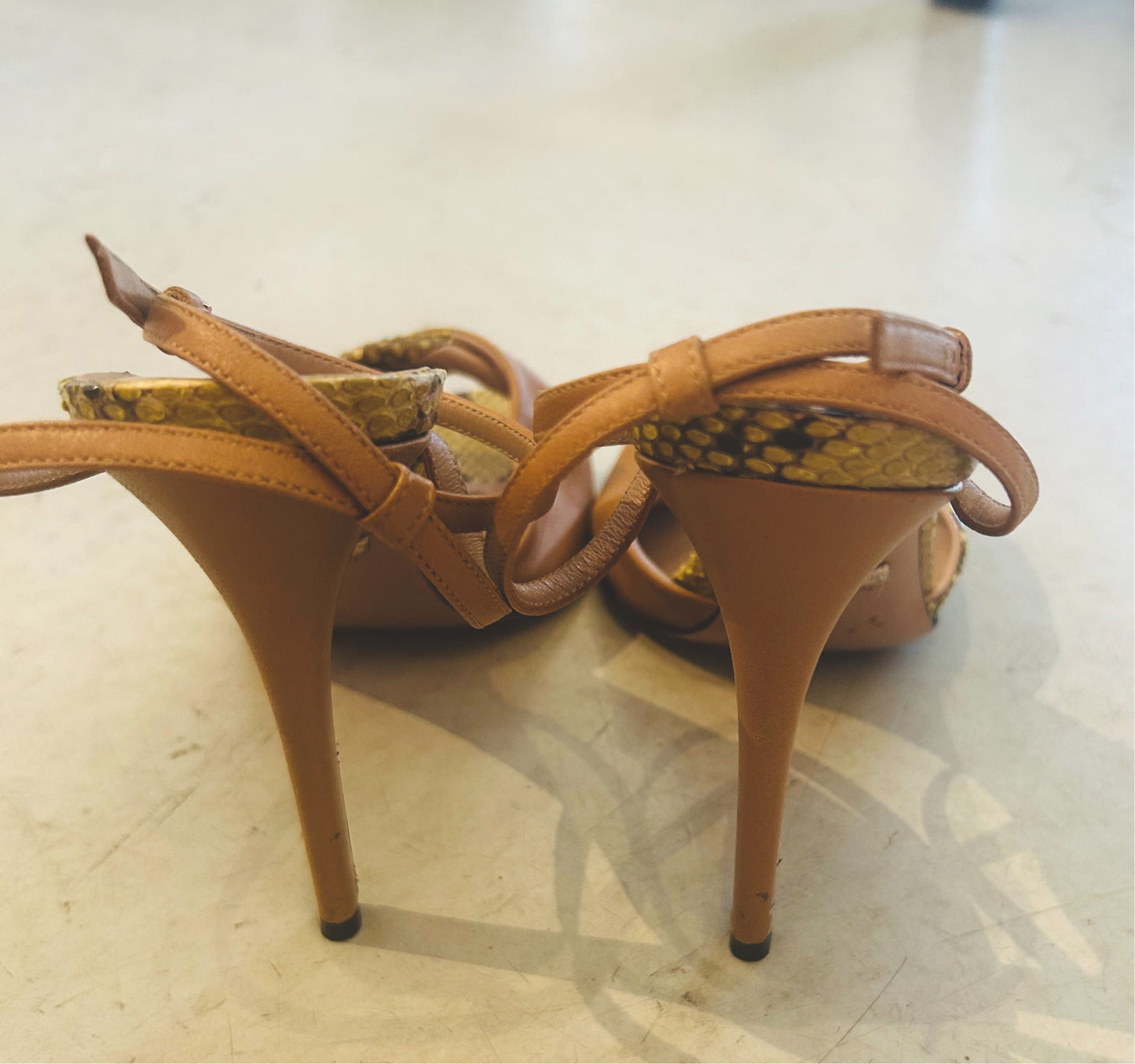 GUCCI snake/leather ankle wrap heels